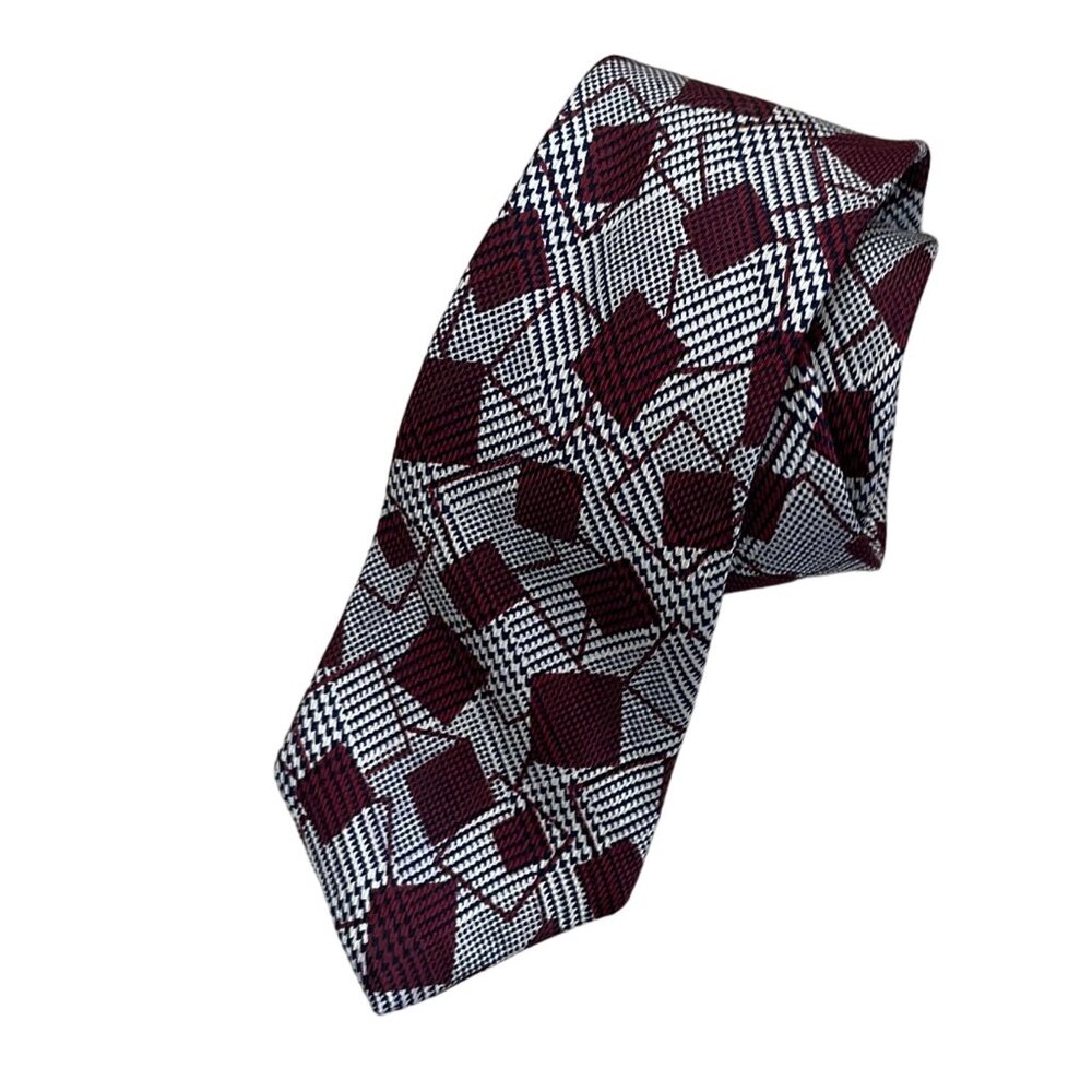 Guy Laroche Mens Silk Tie Red & White Geometric Pattern
